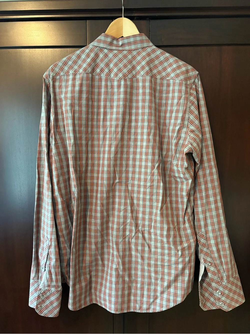 Banana Republic Red and Gray Plaid Western Button-Down Shirt